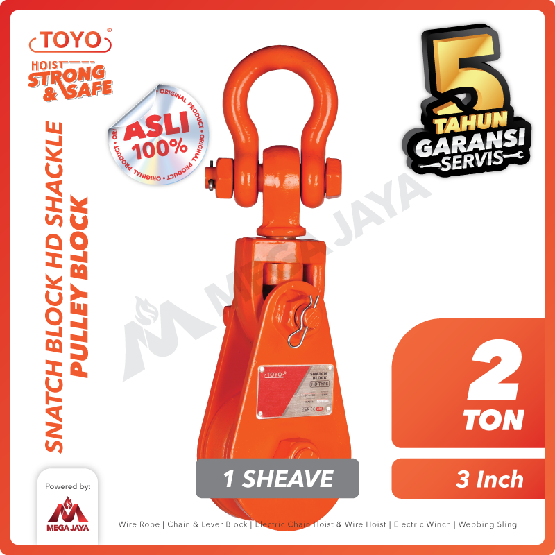 gambar 1 Snatch Block Toyo HD Single Sheave with Shackle 2 Ton - 3" - Image 1