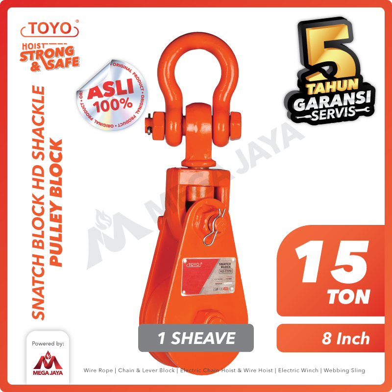 gambar 1 Snatch Block Toyo HD Single Sheave with Shackle 15 Ton - 8" - Image 1
