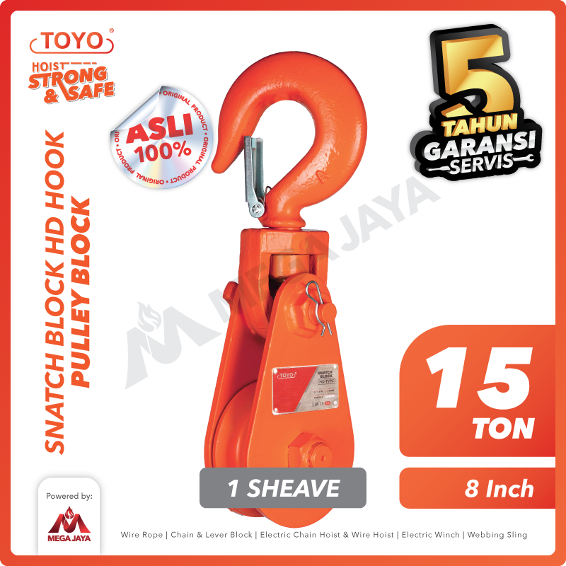 gambar 1 Snatch Block Toyo HD Single Sheave with Hook 15 Ton - 8" - Image 1